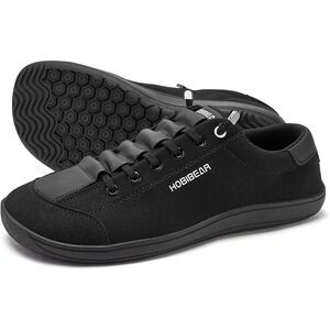 NIB HOBIBEAR Black Canvas Zero Drop Wide Fit Lace Up Sneakers Men's 8 Women's 9